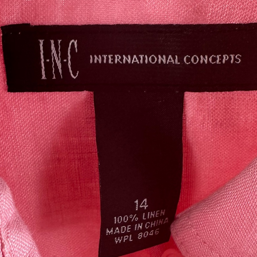 INC International Concepts Shirt Blouse Top Sz 14 XL Pink LINEN Button Down - Picture 4 of 4